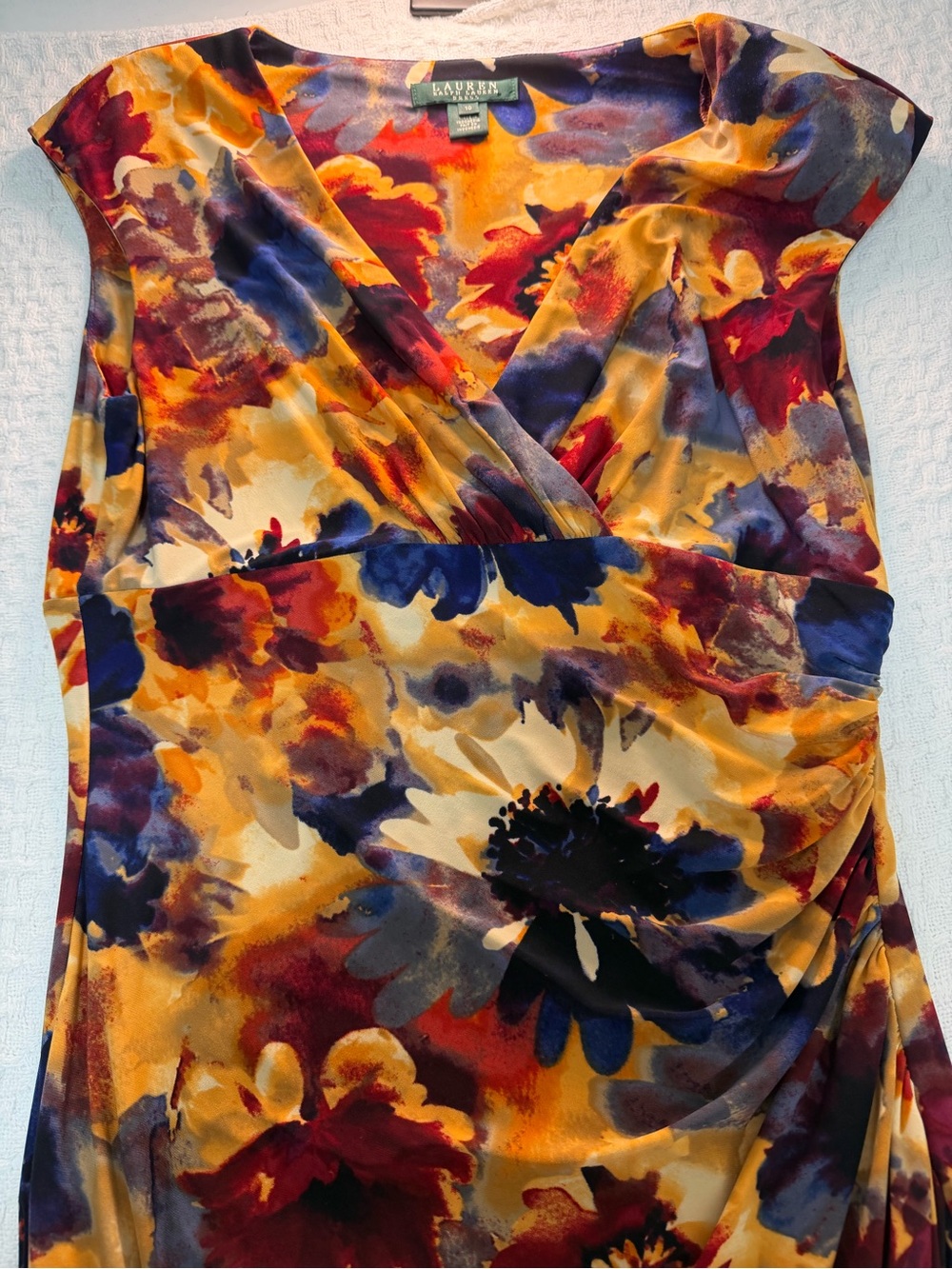 Ralph Lauren Floral Mustard Blue Wrap Midi Dress